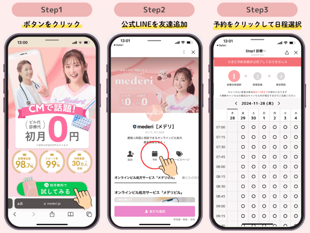 メデリピルのLINE友達登録3ステップ